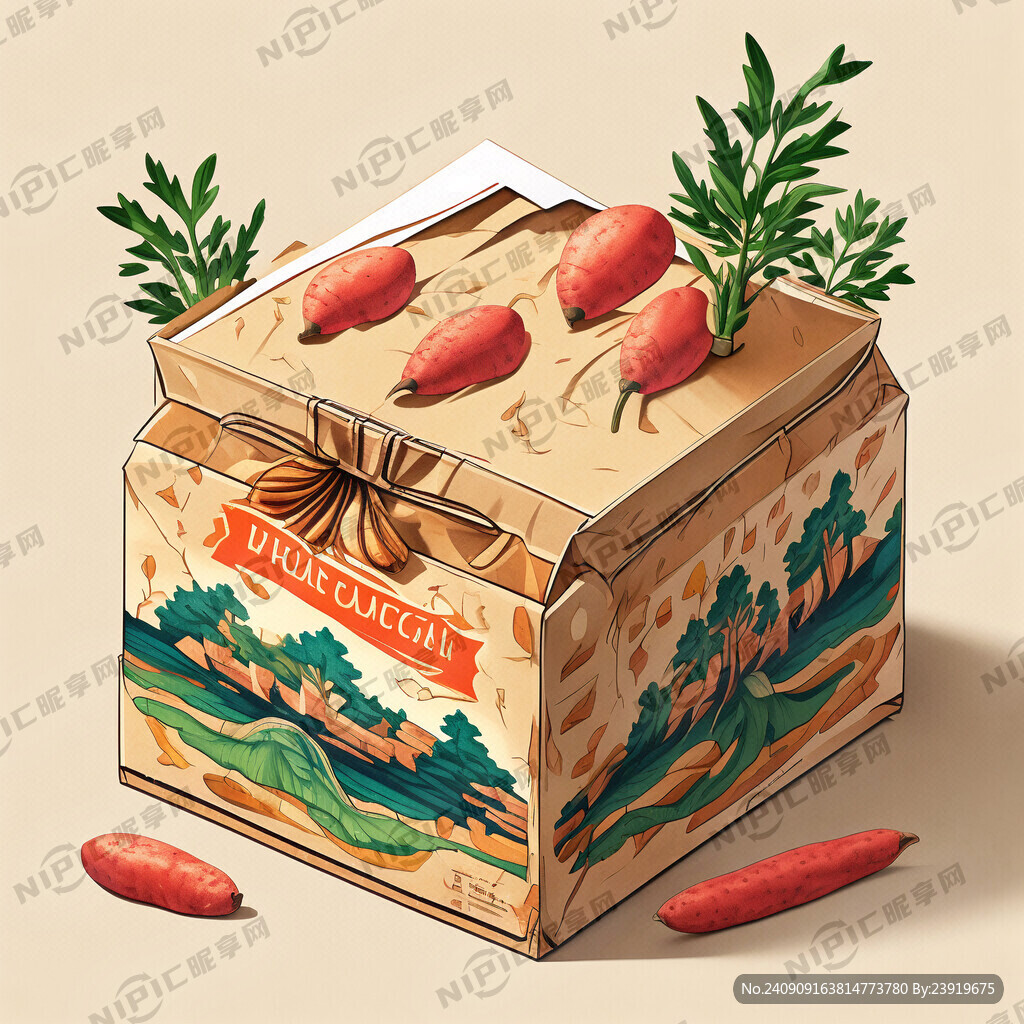 画面描述 红薯包装盒 插画风格