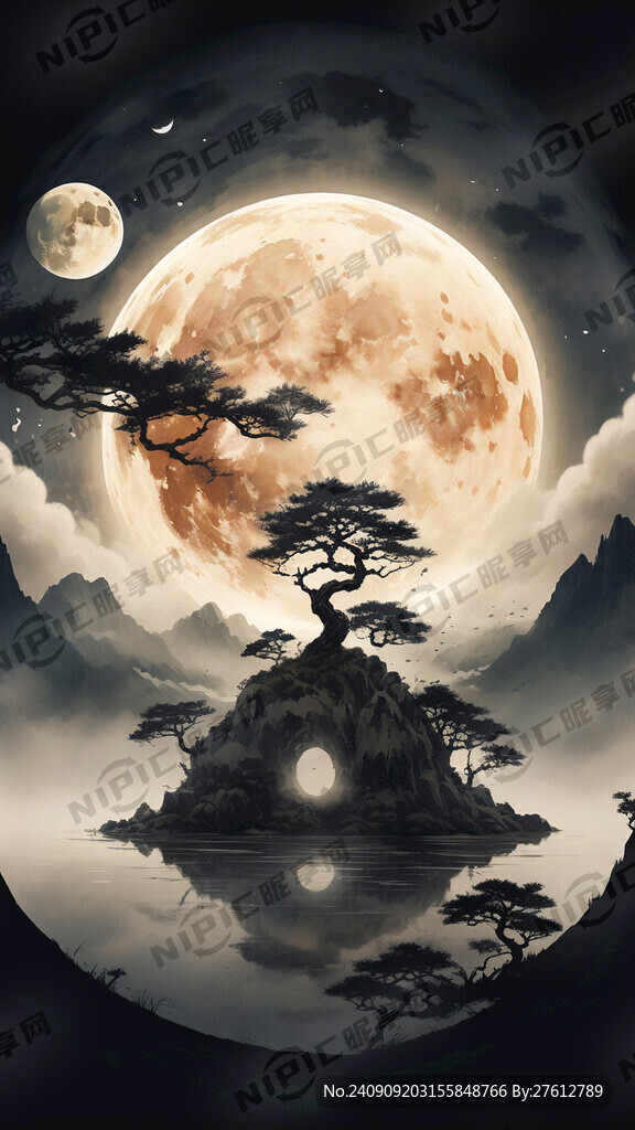 中秋月亮 树虚月实 太极图