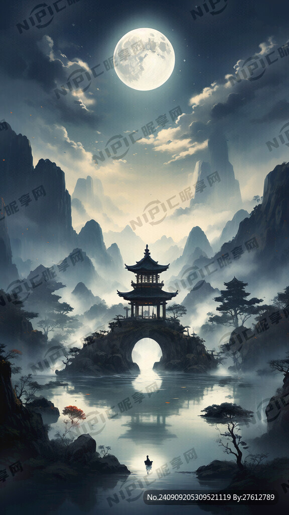 中秋月亮 太极山水