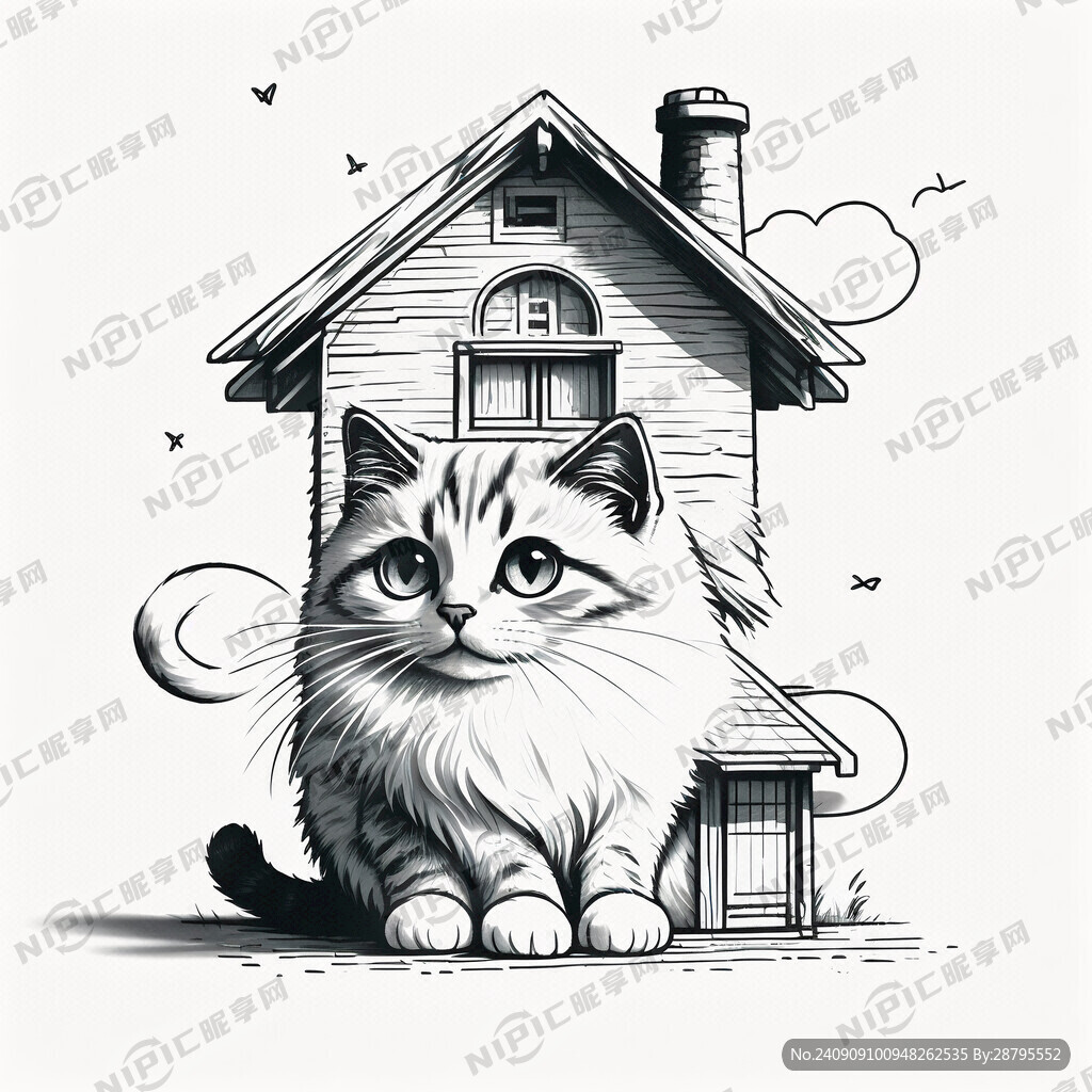 简笔画房子猫