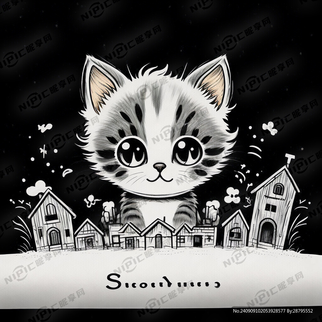 小猫 家园 商标 简笔画
