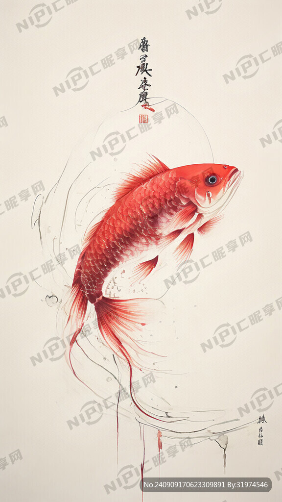 红鲤鱼 简约 波浪