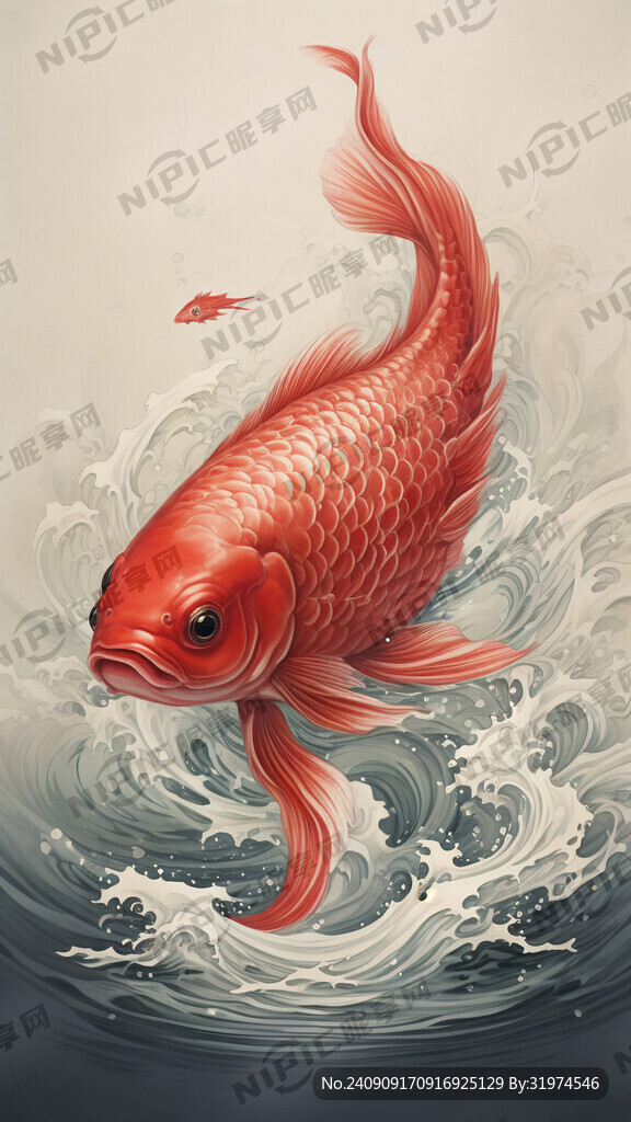 红鲤鱼 简约 波浪
