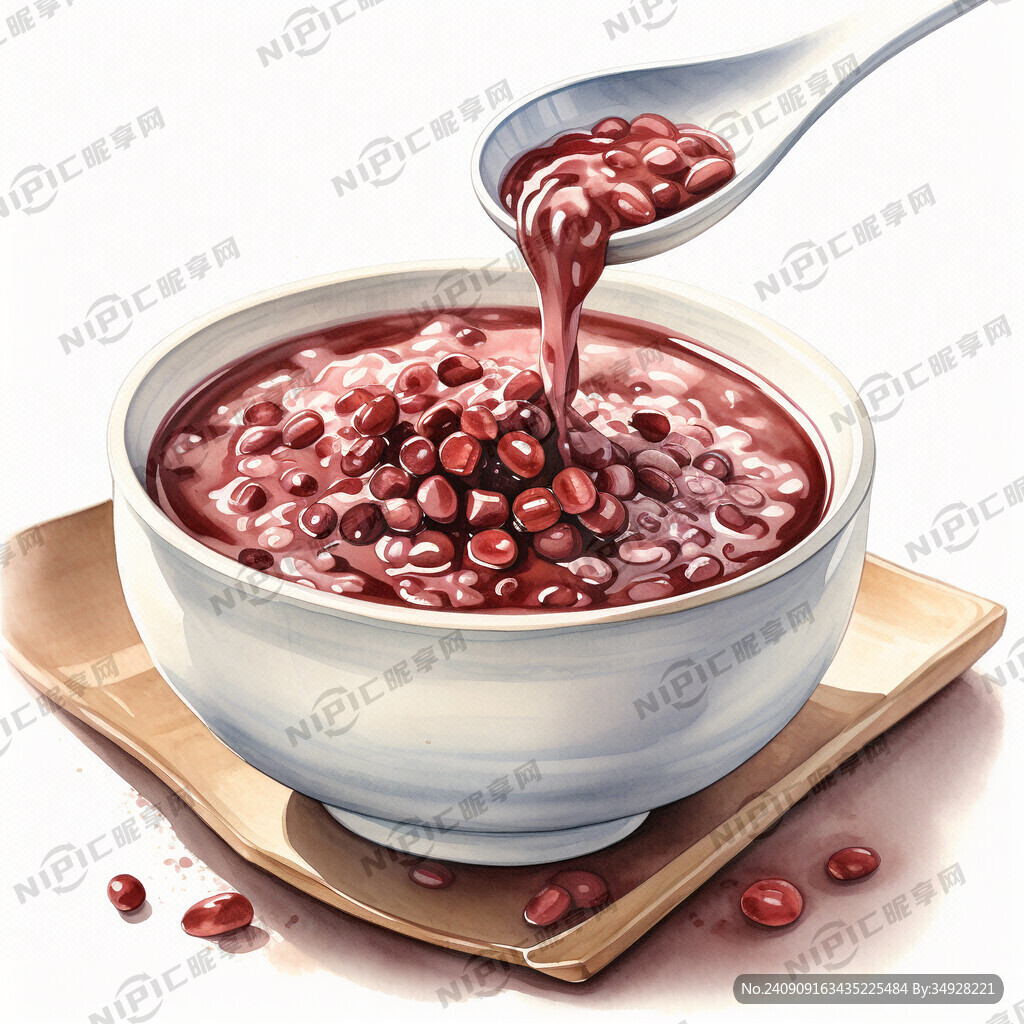 水彩 绘制 一碗红豆粥