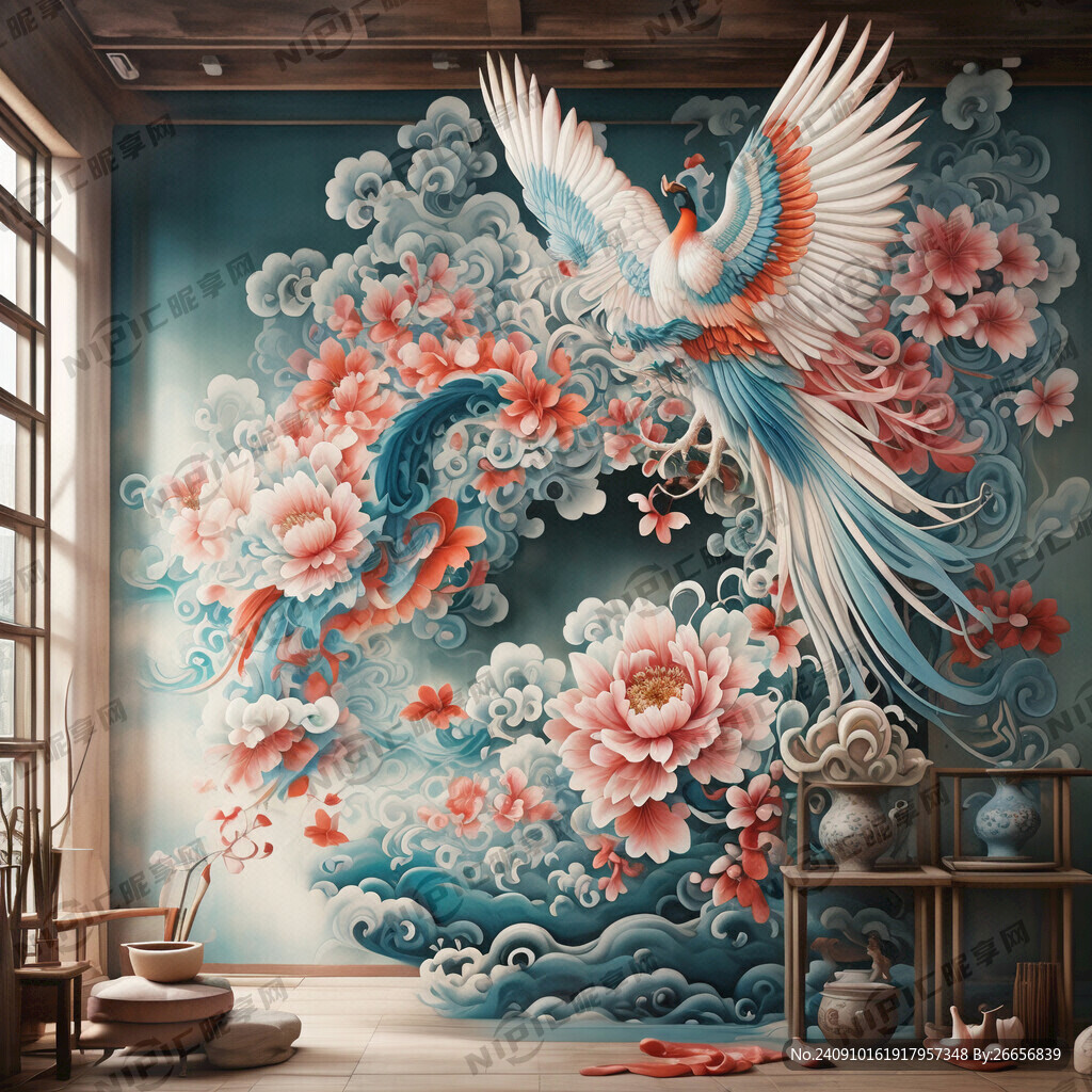 彩色祥云 祥瑞油画壁画