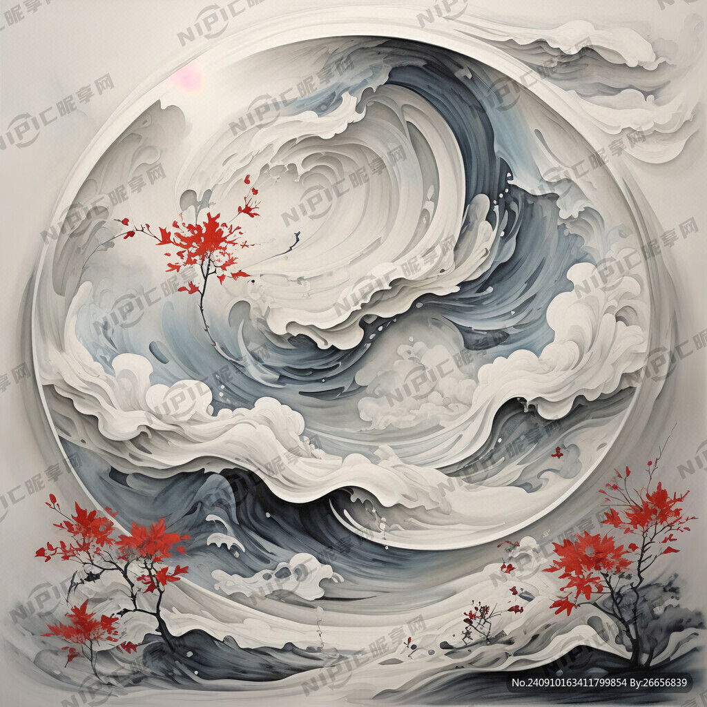 祥云 一朵一朵 中国风油画