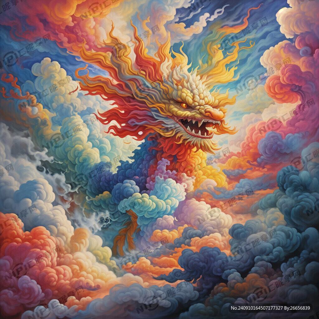 祥瑞祥云 彩色 油画