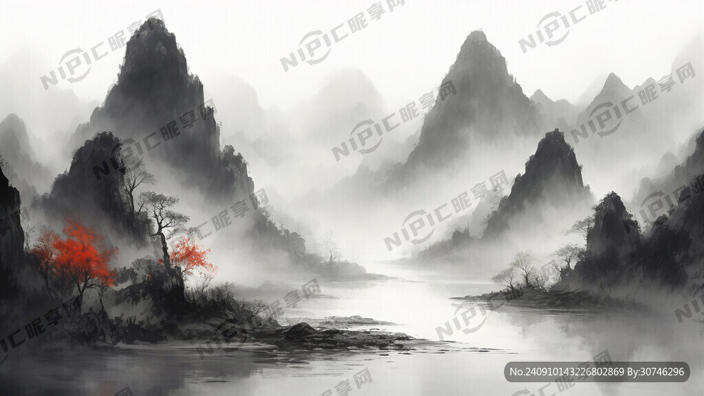 山谷 中国风 中国画 山水