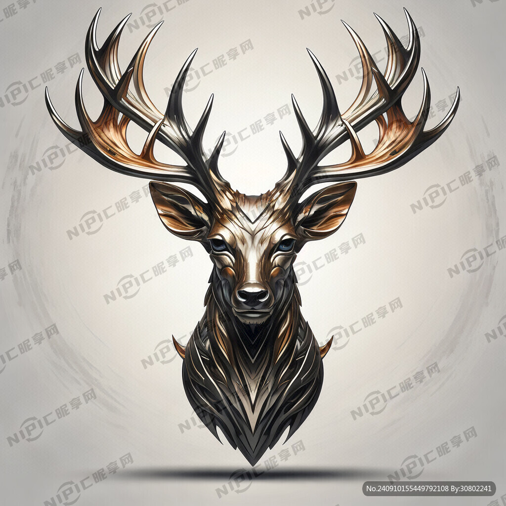 金属鹿头 有光泽 力量感