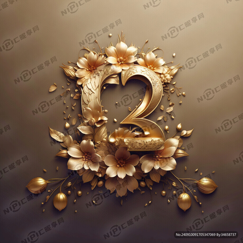 26个字母  金色渐变  花朵