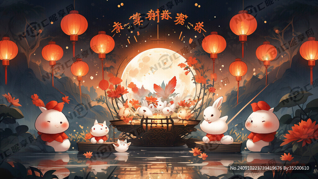 游园会 明亮满月 玉兔 团圆