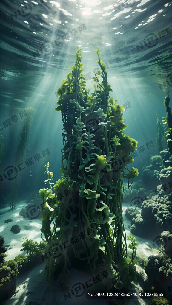 做一张海底绿色长条海带的图片