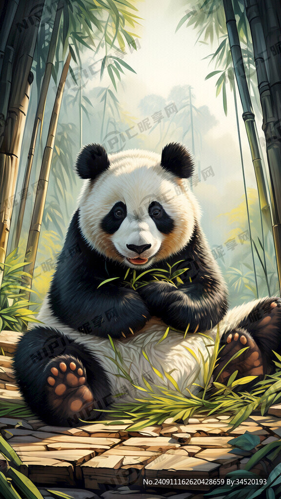 熊猫图为背景 生成一张饿的海报