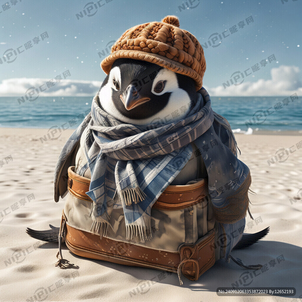 企鹅  鸭舌帽  围巾  书包