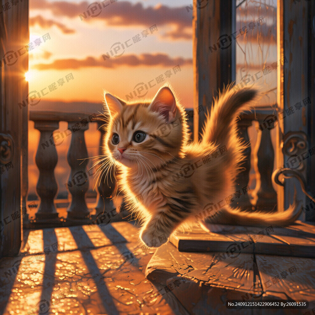 金色小猫咪 在阳台上 晒太阳