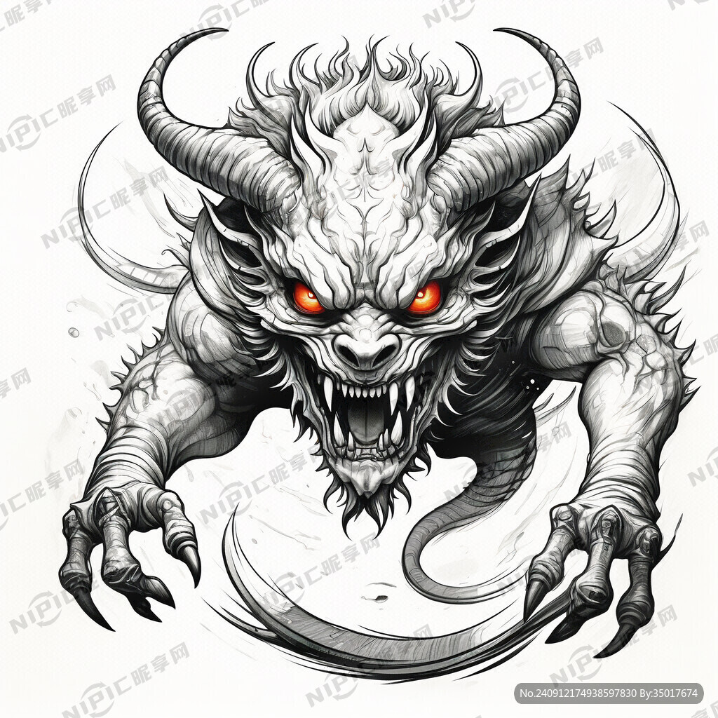 插画手绘线描怪兽