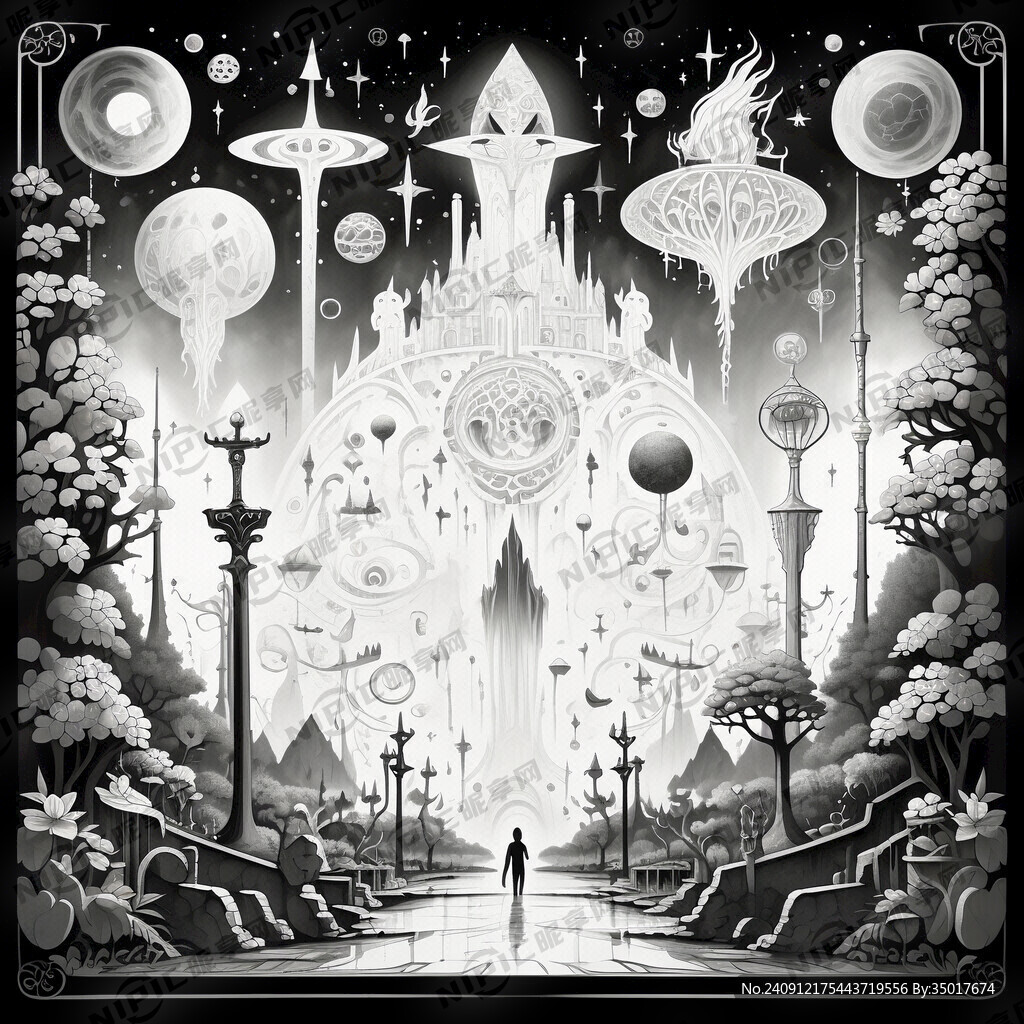 欧美风格插画手绘线描精灵世界