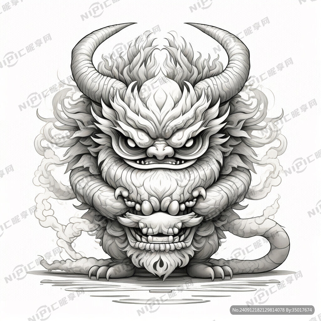中国山海经呆盟线描怪兽宠物