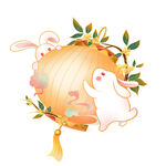 八月十五中秋节兔子灯笼桂花元素