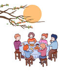 国庆中秋团圆一家人吃月饼