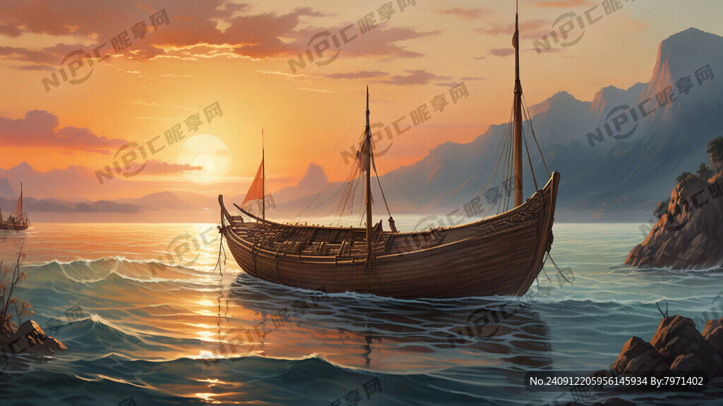 大帐船 海洋 天空 夕阳西下