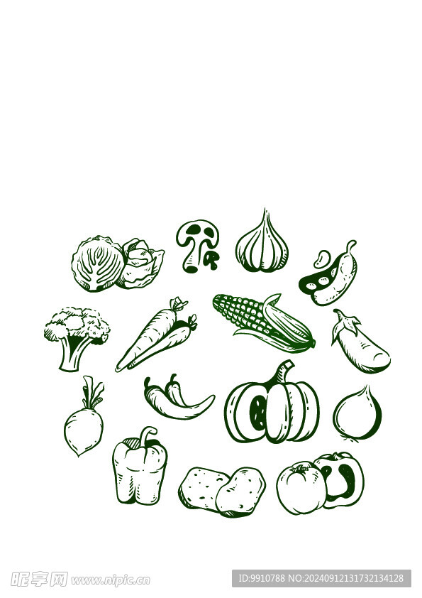 手绘水果蔬菜矢量图