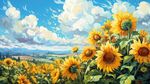 蓝天白云下向日葵秋季丰收插画