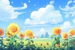 蓝天白云下向日葵秋季丰收插画