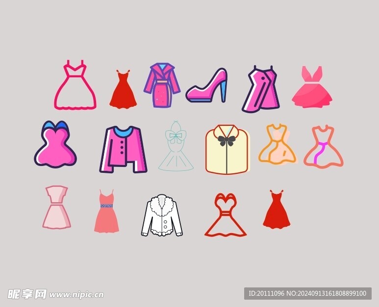 女装简笔画矢量图