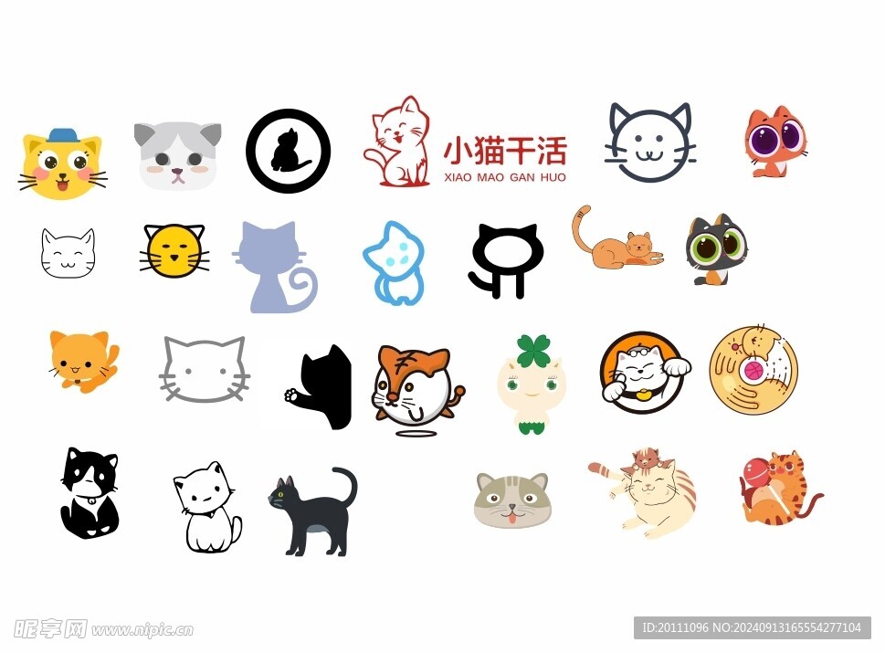 小猫简笔画 矢量图