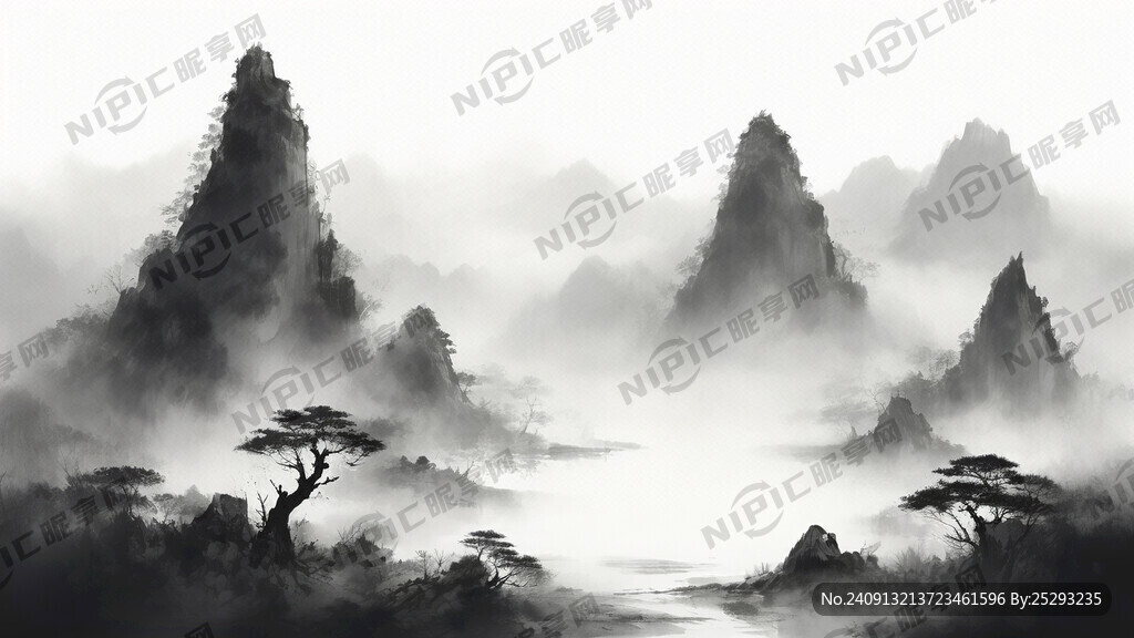 山谷 中国风 中国画 山水