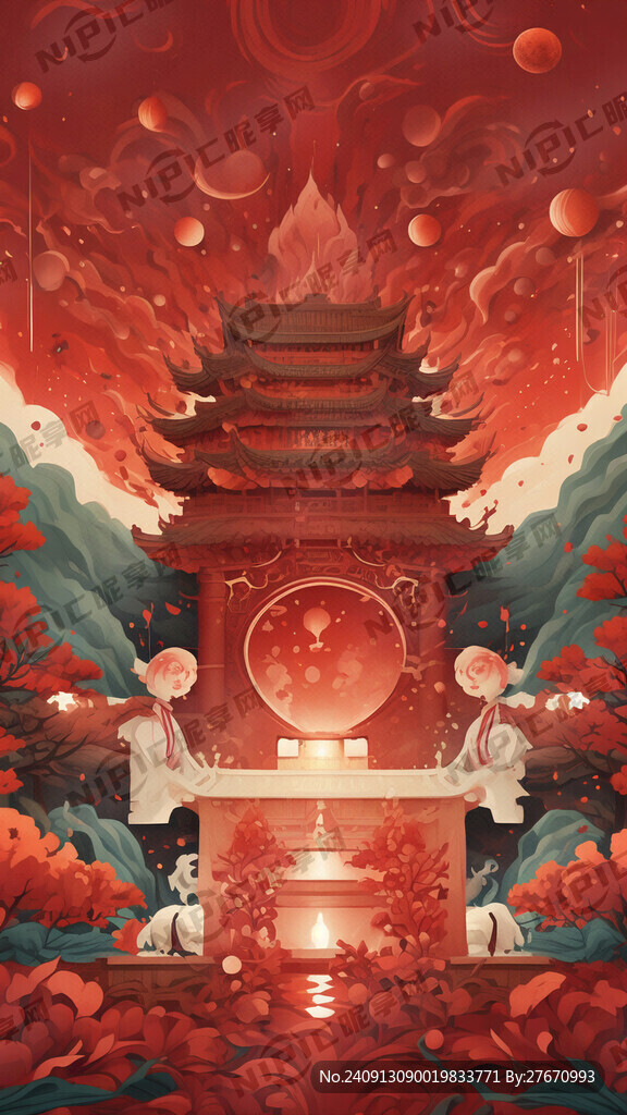 企业中秋海报 红色底图