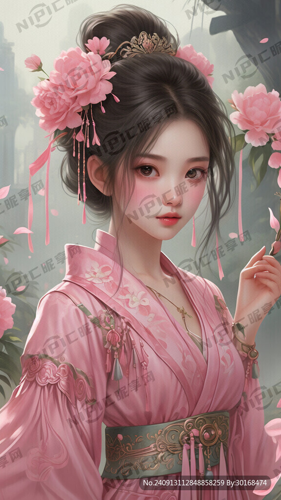 粉色卡通一点的古风大眼美女