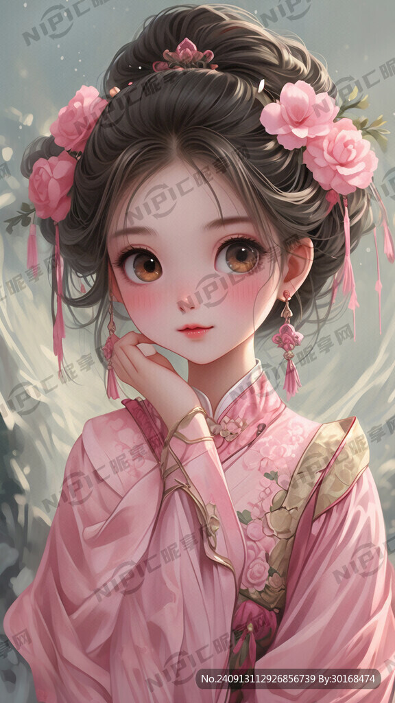 粉色卡通一点的古风大眼美女