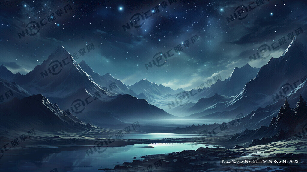 山峦 湖泊 星空