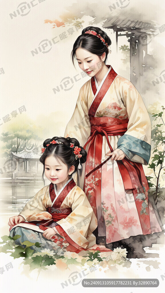 男女老少  插画  水彩