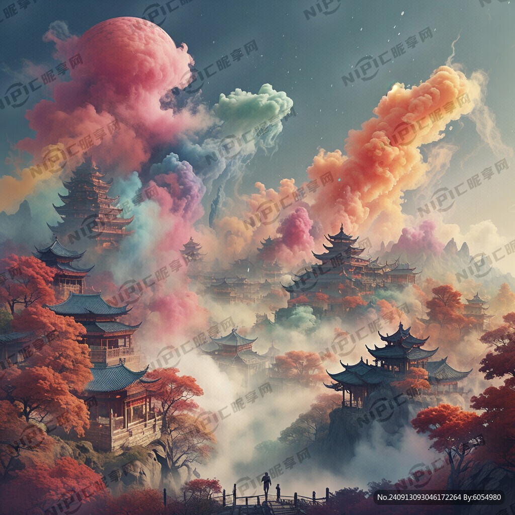 七彩烟雾日景