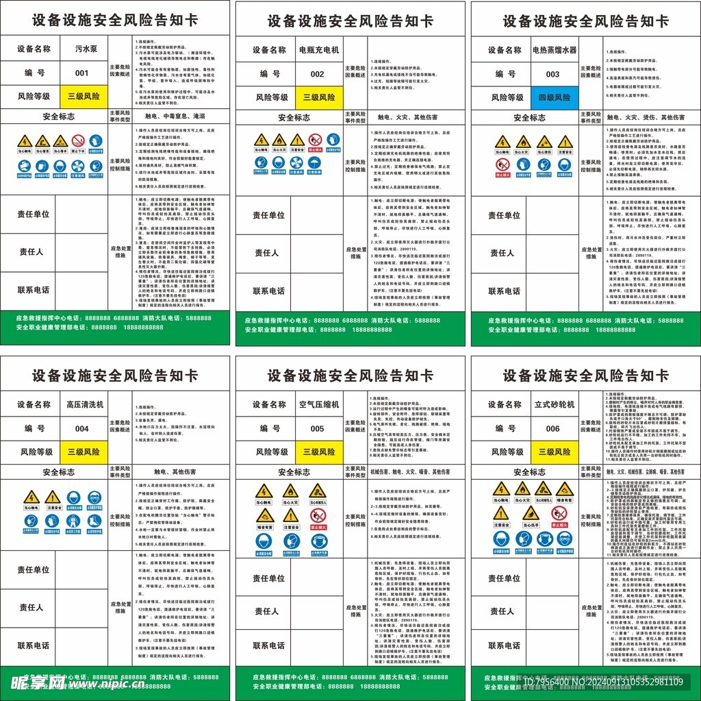 各种设备风险安全告知卡