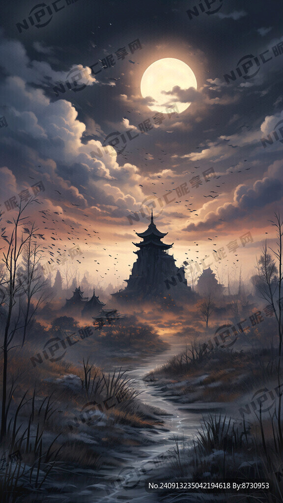 夜幕降临的天空 荒芜的草原