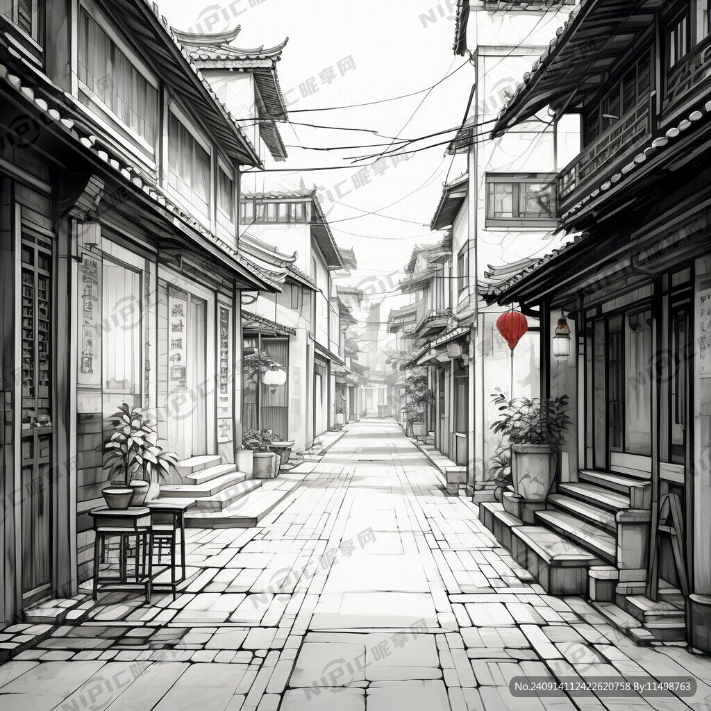 南宁市三街二巷黑白线条图
