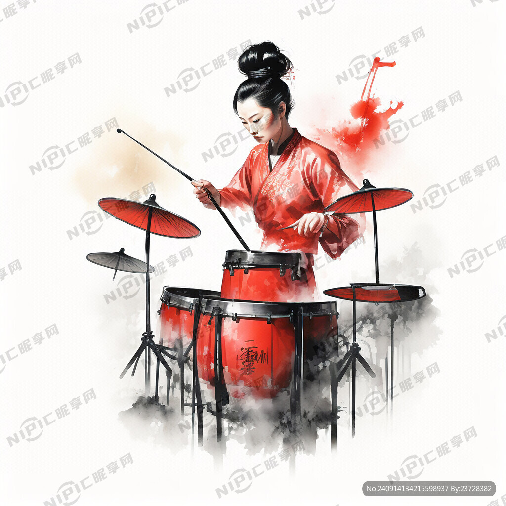 大红色中国鼓乐器