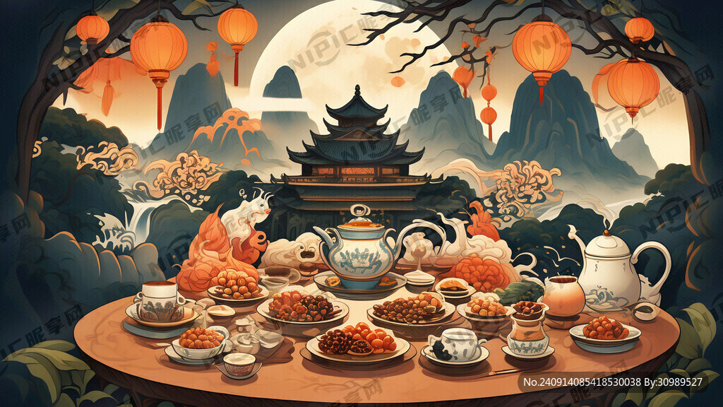 设计以中秋茶话会为主题的海报。