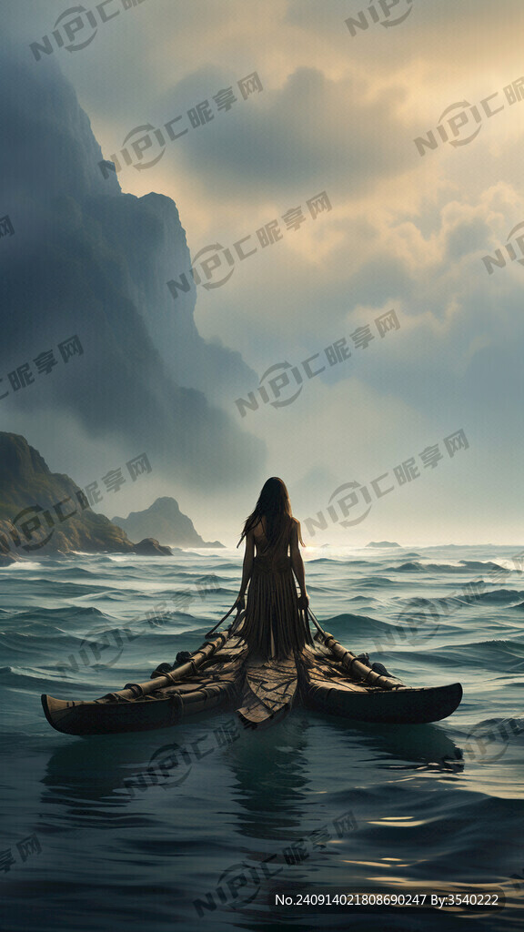 广阔的海洋 编织帆 原始部落