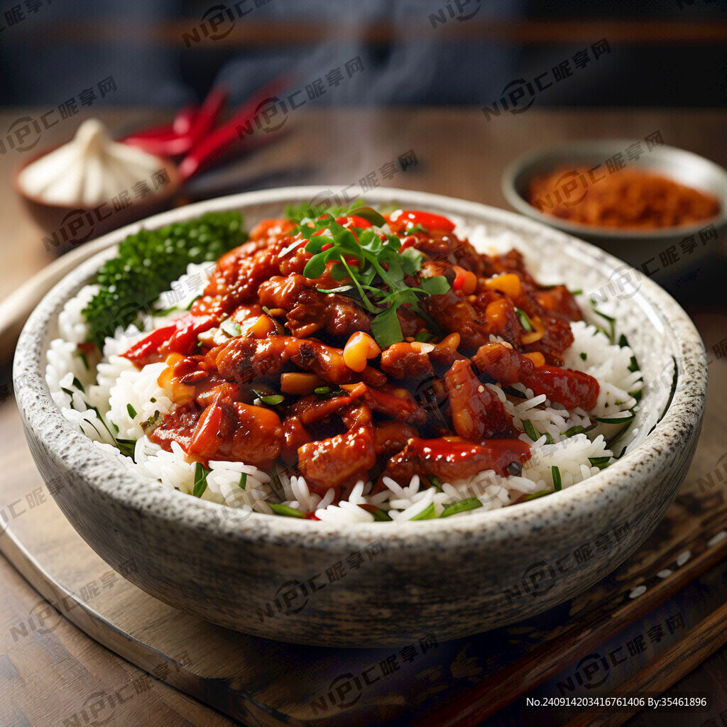 石锅肉沫拌饭 冒热气