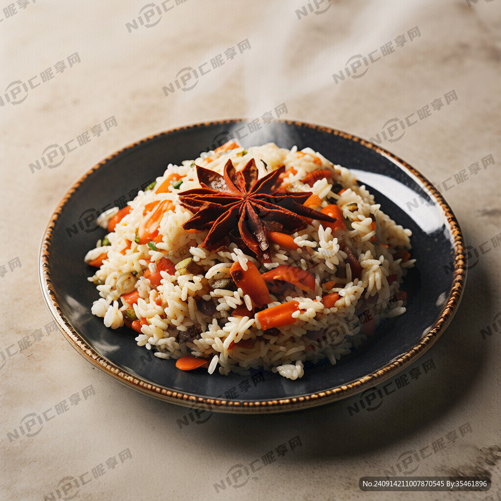 复古白瓷盘炒饭 冒热气