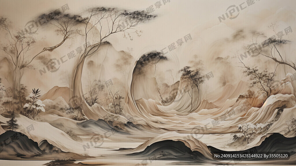 土陶壁画中国古典写意概念插画