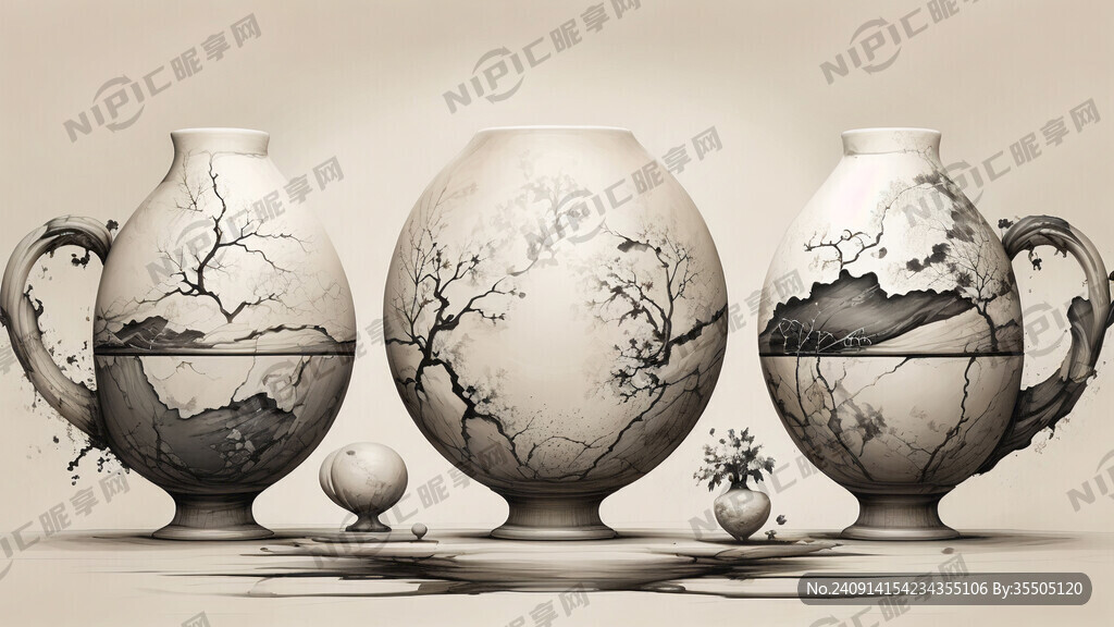 壁画写意概念插画突出土陶大中小