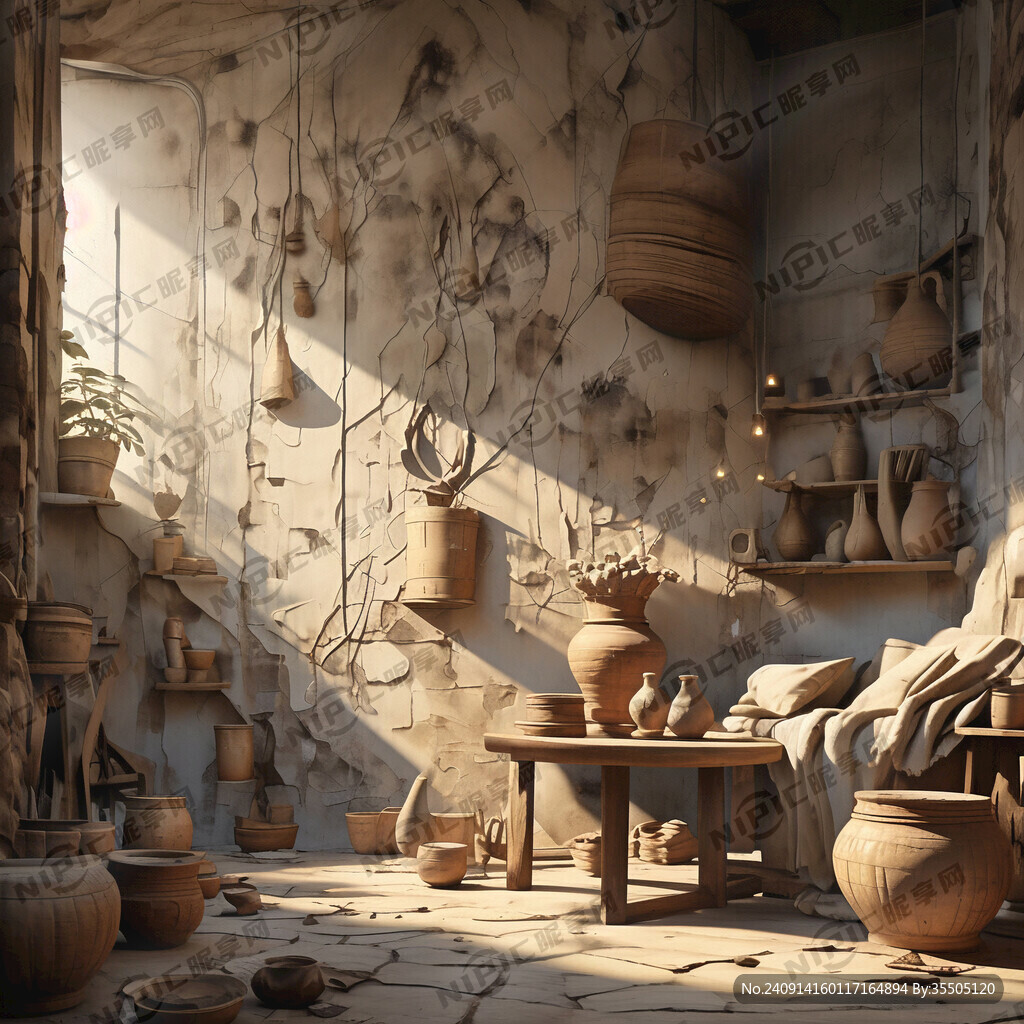 壁画写意概念插画土陶质朴