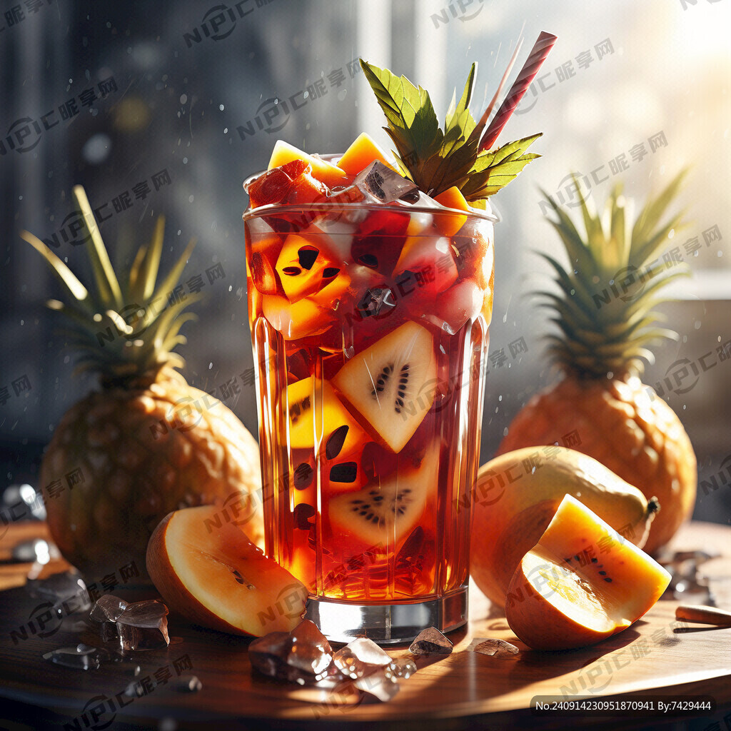 水果茶饮品 有冰 凤梨