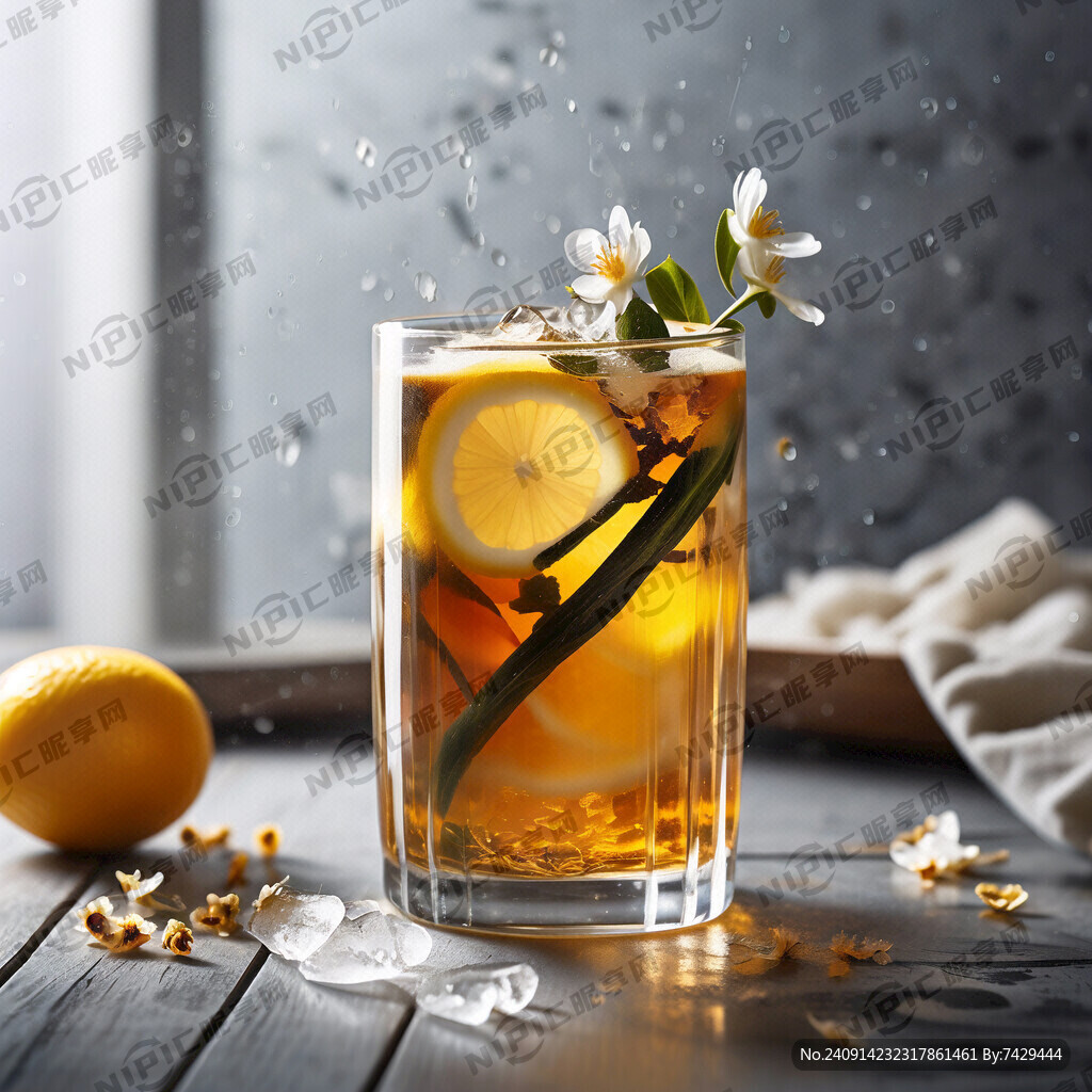 单杯 柠檬茶饮 玻璃杯 有冰